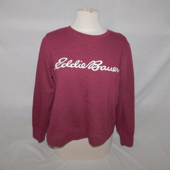 Eddie Bauer Womens M Wine Burgundy Crop Crewneck Spellout Sweatshirt - Picture 1 of 10